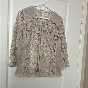 Chico’s Biege Embroidered Mesh Shacket